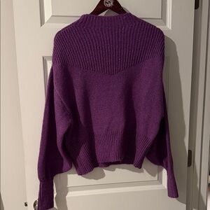 Zenana Outfitters Purple Balloon Sleeve Mock Neck Ribbed Sweater Large